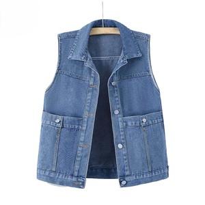 Chaleco vaquero para mujer al por mayor con cuello de solapa para marcas de moda independientes con producción de MOQ bajo - Product Image 1