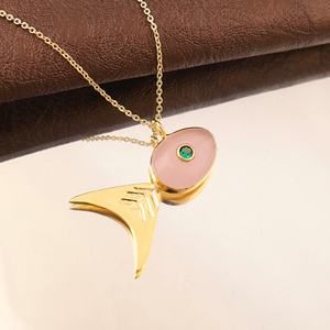 Collier tendance élégant pour femme, plaqué or 18 carats, avec pendentif poisson en pierres précieuses, haute qualité, best-seller - Product Image 5