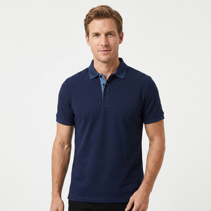 Men's <b>Navy</b> <b>Blue</b> Short Sleeve <b>Polo</b> <b>Shirt</b> 100% Cotton Breathable Casual Solid Design Regular Fit - Product Image 4