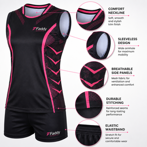 Ensemble de maillots de volley-ball personnalisés pour femmes, sans manches, sublimation, professionnels, séchage rapide, vêtements de sport d'équipe - Product Image 4