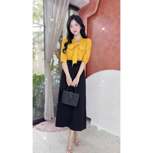 High Quality 1pc/polybag 150 GSM All Seasons <b>Women</b> Long Sleeve Shirt with Big <b>Bow</b> <b>Tie</b> Office Casual Solid Top Blouse Top Type - Product Image 3
