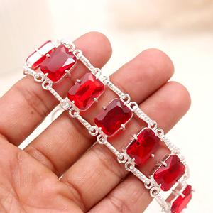925 Sterling Silver Red Garnet <b>Bracelet</b>, Emerald Cut Multi Stone Link <b>Bracelet</b>, Natural Garnet <b>Gemstone</b> Jewelry for Women Wholes - Product Image 1