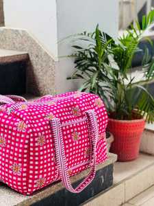 VEER HANDIRCRAFTS QB-006 Quilted Floral Polyester <b>Duffel</b> <b>Bag</b> Large Capacity Travel Weekender Cotton Zipper Outdoor Portable - Product Image 2