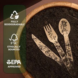 Set di posate in legno monouso 360 pezzi, 100% compostabile, include 120 forchette, 120 cucchiai, 120 coltelli - Product Image 1