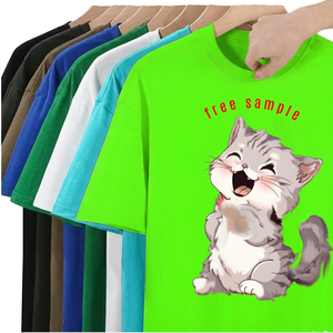 T-shirt à manches courtes pour homme imprimé chat de dessin animé mignon, col rond, coupe classique, décontracté, 100% coton jersey, impression numérique sur le devant - Product Image 5