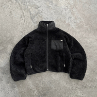 Veste en polaire sherpa de luxe, personnalisée, bleu, avec logo en fourrure peluche sur le devant, fermeture éclair, vêtement d'extérieur tendance pour l'hiver
