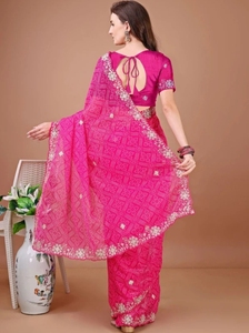 Sari Tradicional de Rayón Georgette con Estampado Bandhani para Fiestas, Reversible y Sin Arrugas - Product Image 5
