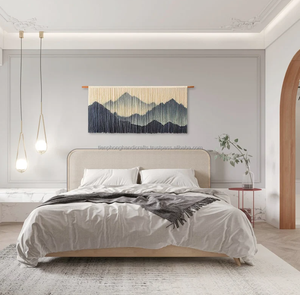 Bleu montagne dentelle tenture murale macramé motif moderne luxe Style artisanat décor à la maison salle de bain utilisation encadrée Design Tienphong - Product Image 2