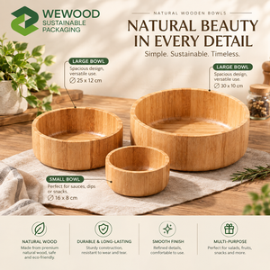 Juego de Tazones Ecológicos y Duraderos de Madera Natural y Bambú, Tazones Premium para Servir en el Hogar y Restaurantes - Product Image 2