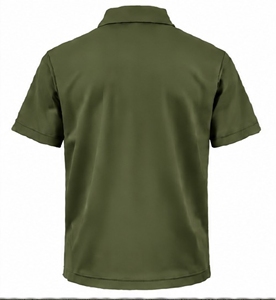 Polo de Manga Corta con Cierre para Hombre, Color Verde Oliva, Logotipo Bordado, Tejido de Punto de Secado Rápido, Estilo Deportivo - Product Image 2