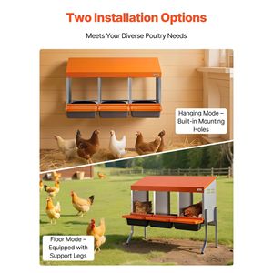 Cajas de Anidación para Gallinas Naranjas, 3 Compartimentos, Acero Galvanizado, Plástico de Alta Resistencia, Fácil Recolección de Huevos, Jaulas para Animales con Sistema de Desplazamiento - Product Image 6
