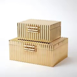 Blush Pink Powder Coated <b>Metal</b> Trunk Set Decorative Stacking <b>Suitcase</b> Dual Pastel Tone Steel Keepsake Box Home Bedroom Trunk - Product Image 4
