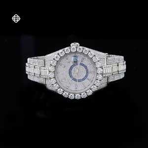 Montre de luxe pour homme avec diamants Moissanite, mouvement à quartz, bracelet en acier inoxydable 20 mm, verre, aiguilles, mouvement ETA, date, montre tendance - Product Image 1