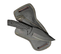 Couteau de chasse à lame fixe en acier inoxydable, lame à pointe tombante avec revêtement en poudre, manche en résine avec étui en cuir, couteau de survie pour l'extérieur
