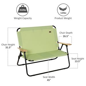 Sedia da Campeggio Pieghevole per 2 Persone con Braccioli in Legno, Verde, per Spiaggia e Viaggi all'Aperto - Product Image 3