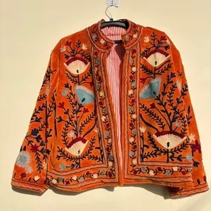Factory Price Suzani Embroidery Velvet <b>Short</b> <b>Jacket</b> Women Button Winter Coat Bohemian Bomber <b>Jacket</b> Trendy Wholesale Top Product - Product Image 4