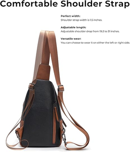 <b>Top</b> Quality Brown & Black Leather Sling Chest Bag for Women Large Crossbody Travel Bag with Reinforced Stitching - Product Image 4