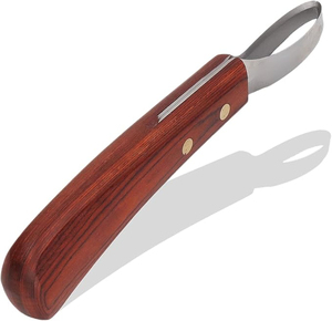 Couteau à double tranchant pour sabots avec manche en bois, outil de fermeur antidérapant, couteau ovale pour l'élagage et l'entretien des sabots de chevaux - Product Image 1