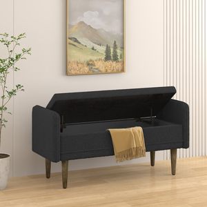 Sgabello contenitore in velluto Teddy nero 116,6 cm x 42,5 cm x 55,2 cm per appartamenti, soggiorni e camere da letto - Product Image 2