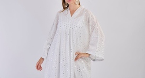 Wholesale Modest Dubai Beaded Sequined Long Sleeve Abaya Muslim Traditional Handmade Wedding Women Polyester Breathable V Neck - Product Image 2