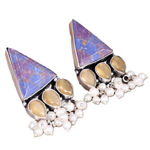 Boucles d'oreilles pendantes vintage en argent oxydé, style bohème ethnique tribal, avec onyx, accents dorés et breloques perles, pour femme, idéales pour les fiançailles - Product Image 3