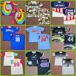 Camiseta de Béisbol Sublimada con Diseño Personalizado OEM, Transpirable, con Logotipo del Equipo, Nombre y Número, 100% Poliéster, Cuello Redondo, para Entrenamiento - Product Image 5