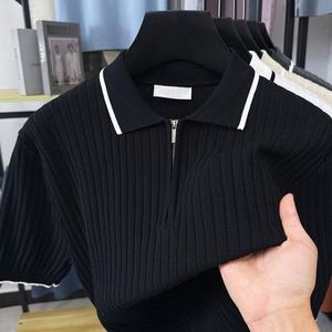 Camiseta de Punto Personalizada con Logotipo OEM para Hombre, Jersey de Manga Corta con Cierre de 1/4, Cuello Bordado, Camiseta de Punto Informal de Verano - Product Image 1