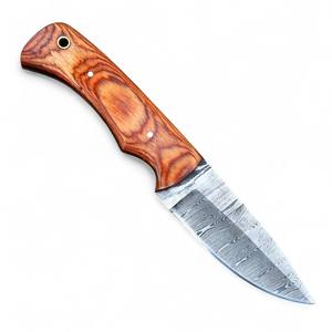 Couteau de chasse professionnel à lame fixe droite en acier Damas forgé à la main, manche intégral, pour camping en extérieur, 4,8 cm, bois Pakka - Product Image 1