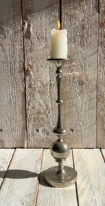 Factory Wholesale Vintage Pewter Metal Pillar Candle Holder – Antique <b>Silver</b> Tall <b>Candlestick</b> Stand for Home Decor & Wedding - Product Image 3