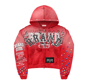 Sudadera con capucha roja de la marca Red Crop con adornos de diamantes de imitación y estampado de letras, estilo streetwear, unisex, corte holgado. - Product Image 4