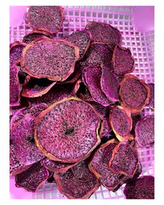 Tranches de fruit du dragon séché, traitées par lyophilisation, saveur sucrée, pulpe blanche, graines noires, peau rose, forme en tranches - Product Image 6