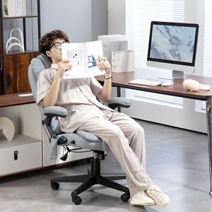 Sedia da Ufficio Grigio Chiaro a 6 Punti in Microfibra con Massaggio, Schienale Reclinabile e Funzione Riscaldante - Product Image 2