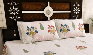 Hand Block Print <b>King</b> <b>Size</b> Cotton Bed <b>Sheet</b> White Floral Bedding Set with Pillow Covers Jaipur Handmade Indian Boho Bedroom - Product Image 3