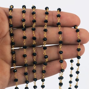 Cadena de Rosario de Ónix Negro Natural Hidro Rondelle de 3MM y 3.5MM, Cadena de Piedras Preciosas Envuelta en Alambre Chapado en Oro, Venta al por Mayor para Fabricación de Joyería - Product Image 3