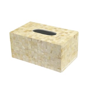 Caja de pañuelos rectangular de alta gama con incrustaciones de nácar y madera hecha a mano para decoración del hogar - Product Image 1