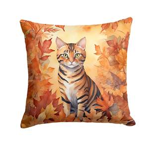 Toyger Cat in Fall Leaves Decorative <b>Throw</b> Pillow 18Hx18W Machine Washable <b>for</b> Indoor & Outdoor Use <b>for</b> <b>Couch</b> Bed & Patio - Product Image 1
