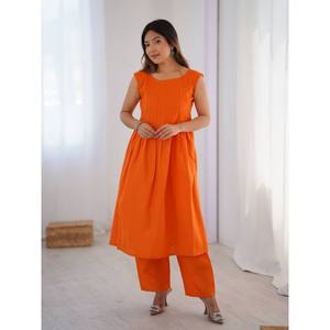 Magnifique ensemble haut et bas en crêpe de coton orange pour femme, taille XL, par FB - Product Image 4
