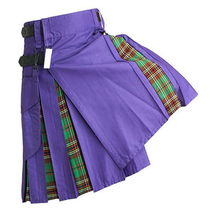 Kilt utilitaire hybride en coton violet avec plis en tartan Buchanan, poches cargo amovibles et sangles en cuir réglables - Product Image 1