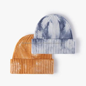 Bonnet unisexe en acrylique, motif tie-dye dégradé, bonnet d'hiver décontracté, 56-58 cm, bonnet tricoté pour adulte, violet, rose, orange - Product Image 2