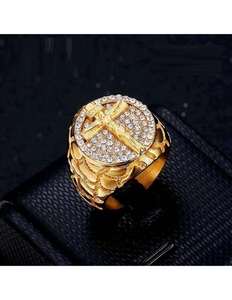 Premium <b>Mens</b> Hip Hop Jesus Cross <b>Ring</b> Diamond Look Round Top 925 Sterling Silver 10K 14K Gold Finish Party Wear Jewelry - Product Image 2