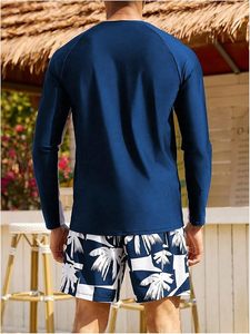 Men's Swimsuit Long Sleeve Rash Guard Swim Shirt and Shorts 2 Piece <b>Bathing</b> Suit Swimwear Set - Product Image 3