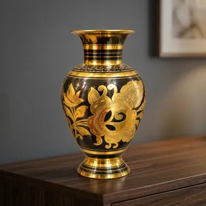 Handcrafted Brass <b>Decorative</b> <b>Vase</b> with Antique Floral Engraving Ornate Metal Flower <b>Vase</b> for Luxury Home Tabletop Interior Decor - Product Image 1