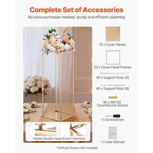 Set di 10 Supporti per Fiori da Matrimonio, Altezza 80 cm, Colonna Floreale in Metallo Laminato Dorato, Espositore Rettangolare per Decorazioni Floreali - Product Image 5