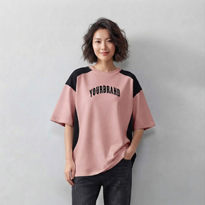 Camiseta al por Mayor 100% Algodón 220gsm de Peso Pesado para Mujer, Cuello Redondo, Hombros Caídos, Ecológica, con Logotipo Personalizado, Lisa - Product Image 1