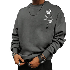 Sudadera con Capucha Gris para Hombre, Diseño Sólido, Corte Regular, Informal, Transpirable, Tejida en Poliéster/Algodón, Ropa de Invierno - Product Image 1