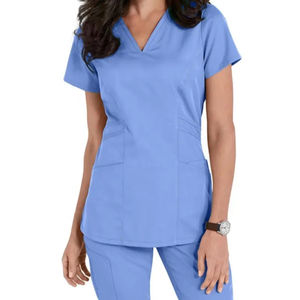 Ensemble de tenue médicale unisexe en denim extensible doux avec pantalon à cordon de serrage et haut à col en V pour infirmière, coupe moderne - Product Image 3