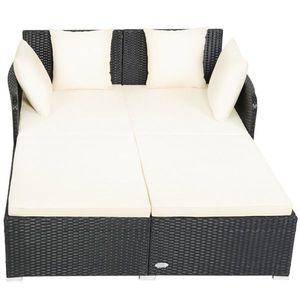 Divano Letto da Esterno in Vimini Bianco con Cuscini Imbottiti per Giardino - Product Image 4