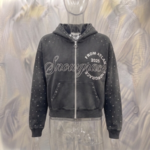 เสื้อสเวตเชิ้ตมีฮู้ดแบบซิป Snowgrace สีดำ พิมพ์ลายดาวด้านหน้า โลโก้ลำลอง ใส่ได้ทั้งชายและหญิง สำหรับฤดูใบไม้ร่วง - Product Image 3