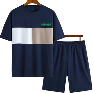 Ensemble de shorts bermuda pour homme Naimat, décontracté, taille élastique, coton respirant, tricoté 220g, option logo personnalisé, haute qualité, color block - Product Image 1