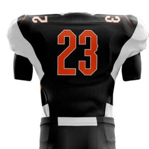 Custom Sublimated American Football Jersey Set Men's Black Orange 23 Team Name V-<b>Neck</b> Short Sleeve Fitted Uniform with <b>Padded</b> - Product Image 5